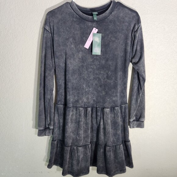 Wild Fable XS Washed Black Tiered Long-Sleeve Mini Dress - Picture 1 of 14